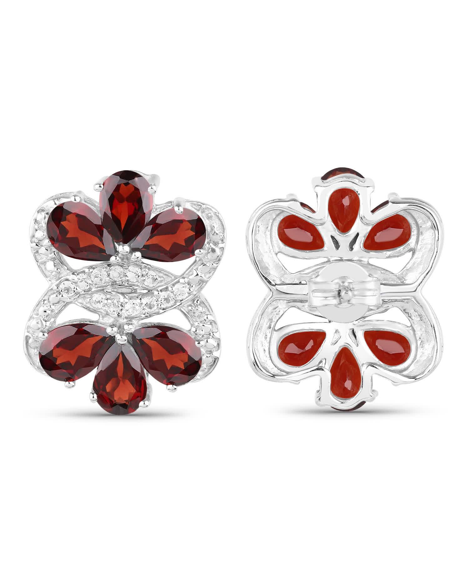 10.38ctw Natural Garnet and White Topaz Rhodium Plated 925 Sterling Silver Fashion Earrings View 3