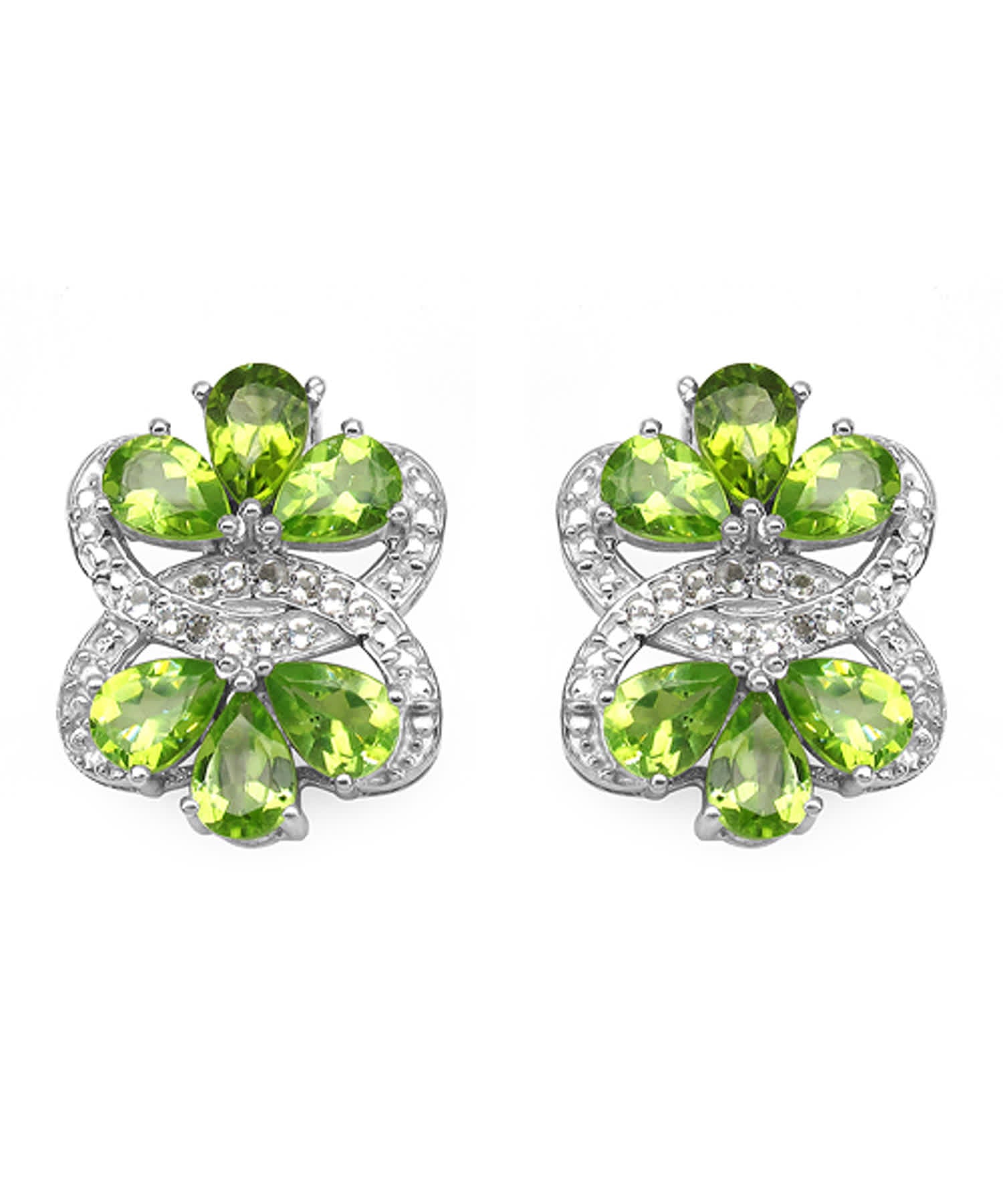 8.77 ctw Natural Lime Peridot and White Topaz Rhodium Plated 925 Sterling Silver Earrings View 1