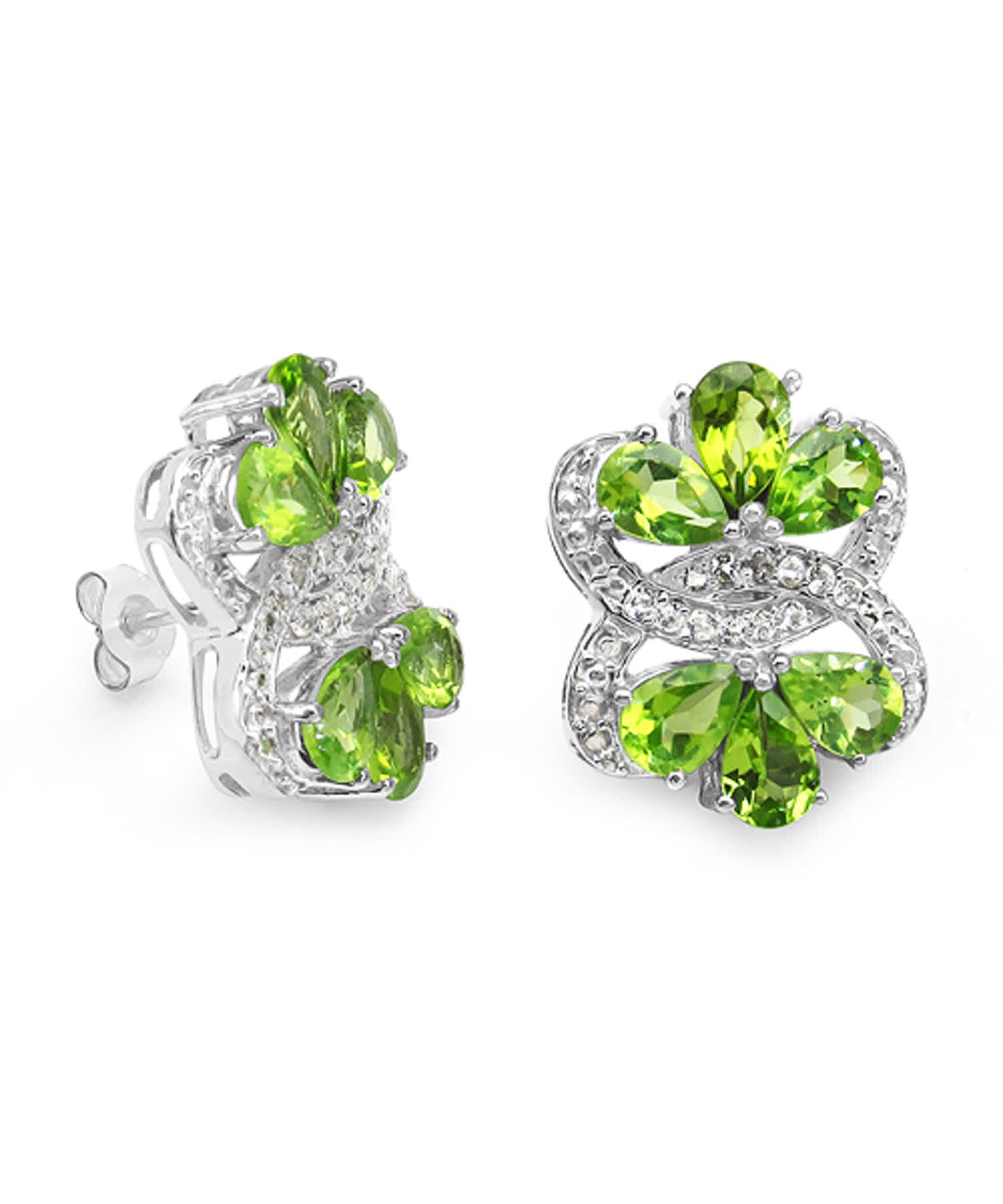 8.77 ctw Natural Lime Peridot and White Topaz Rhodium Plated 925 Sterling Silver Earrings View 2