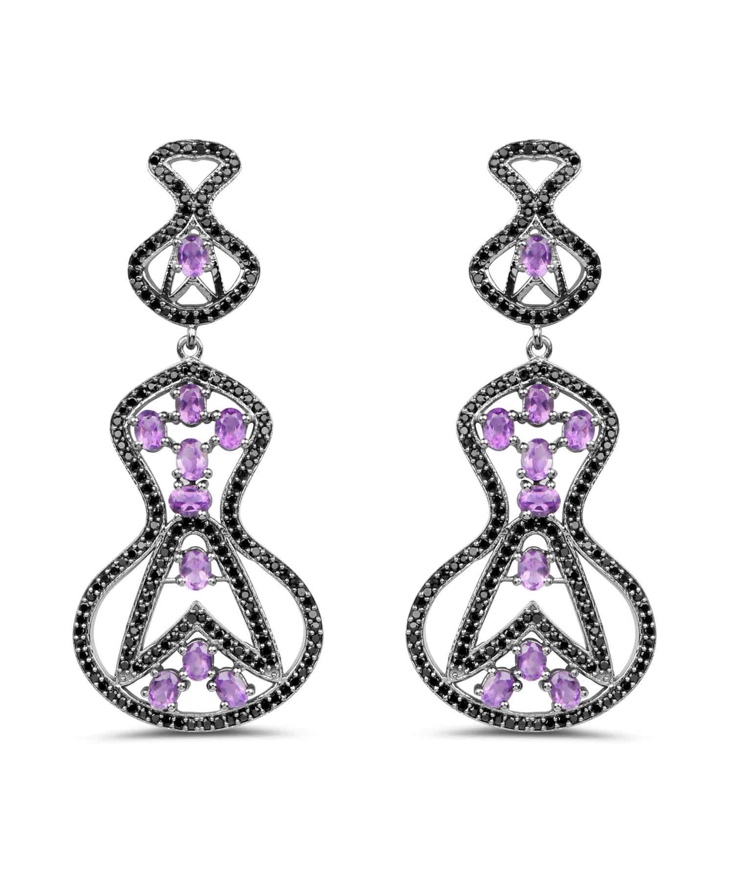 5.30ctw Natural Amethyst and Black Spinel Rhodium Plated 925 Sterling Silver Modern Dangle Earrings View 1