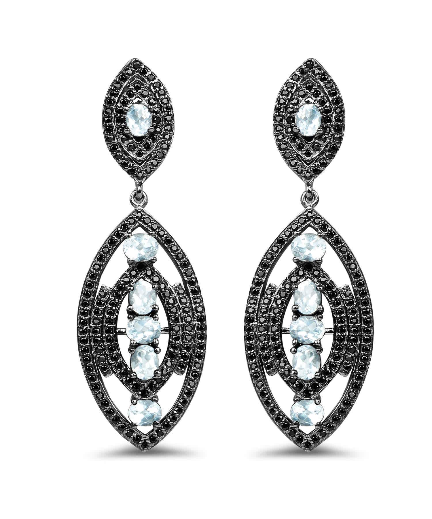 8.80ctw Natural Sky Blue Topaz and Black Spinel Rhodium Plated 925 Sterling Silver Antique Style Dangle Earrings View 1