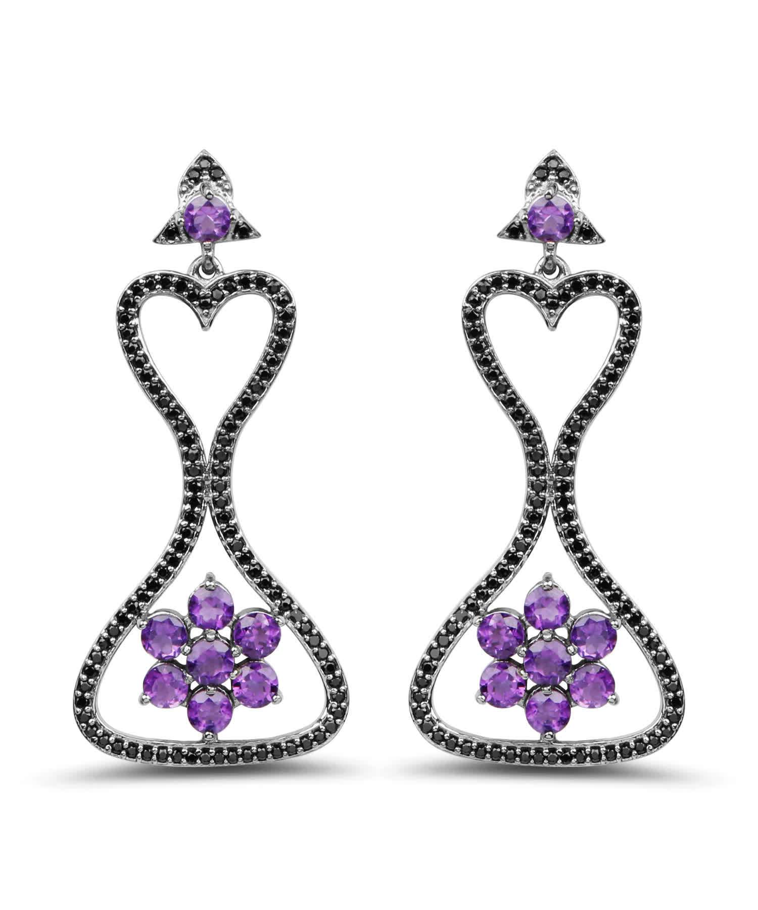 6.30ctw Natural Amethyst and Black Spinel Rhodium Plated 925 Sterling Silver Antique Style Dangle Earrings View 1