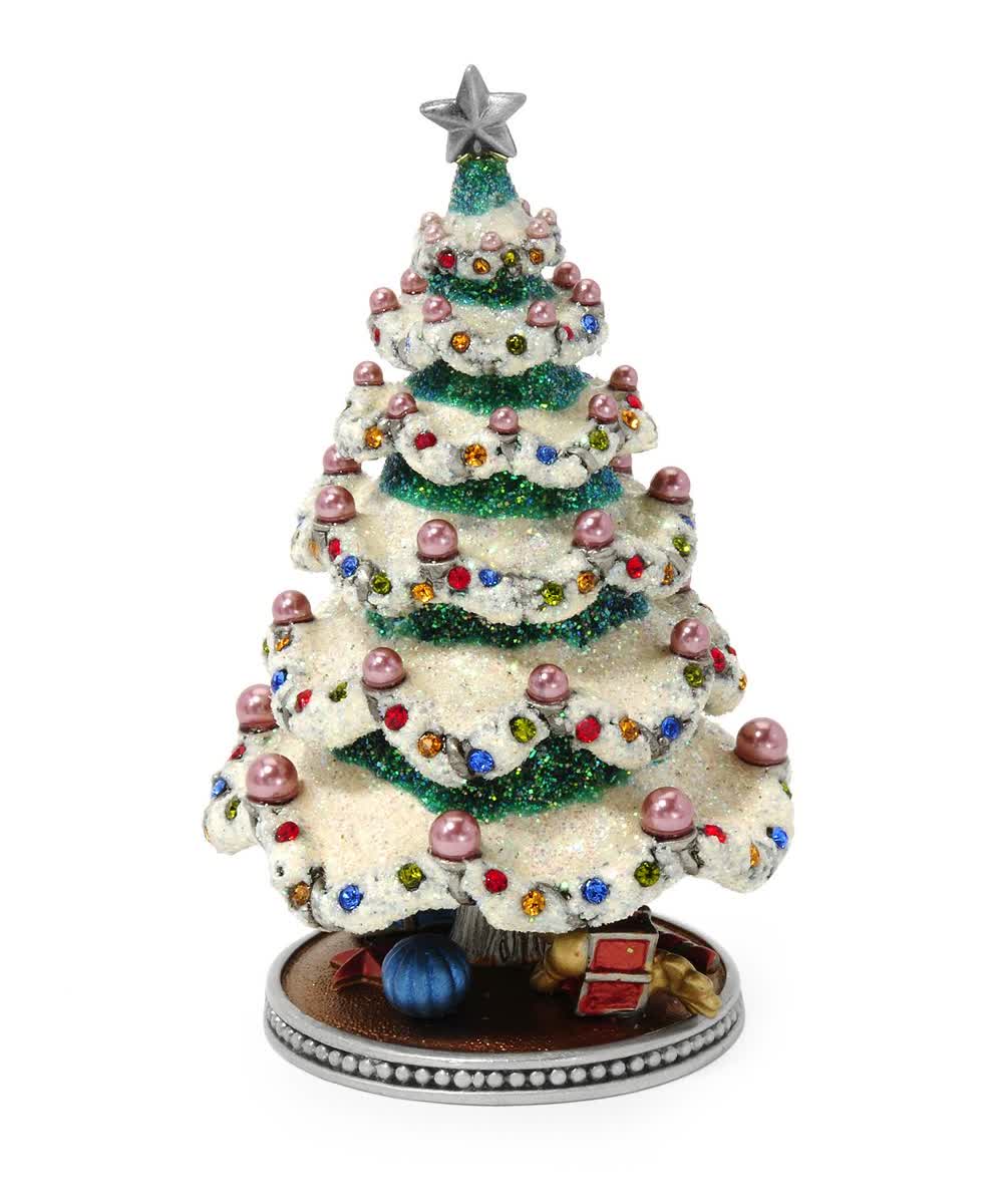 Dazzlers Multi-Color Crystal and Purple Faux Pearl & Enamel Collectible Christmas Tree Jewelry Box View 1
