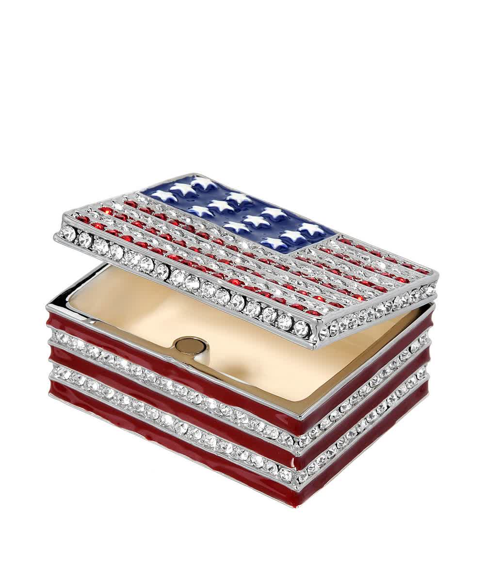 Dazzlers White Crystal & Enamel Collectible American Flag Jewelry Box View 2