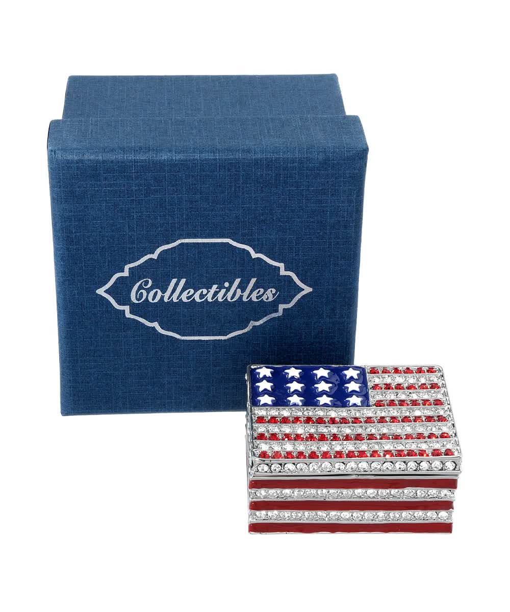 Dazzlers White Crystal & Enamel Collectible American Flag Jewelry Box View 3