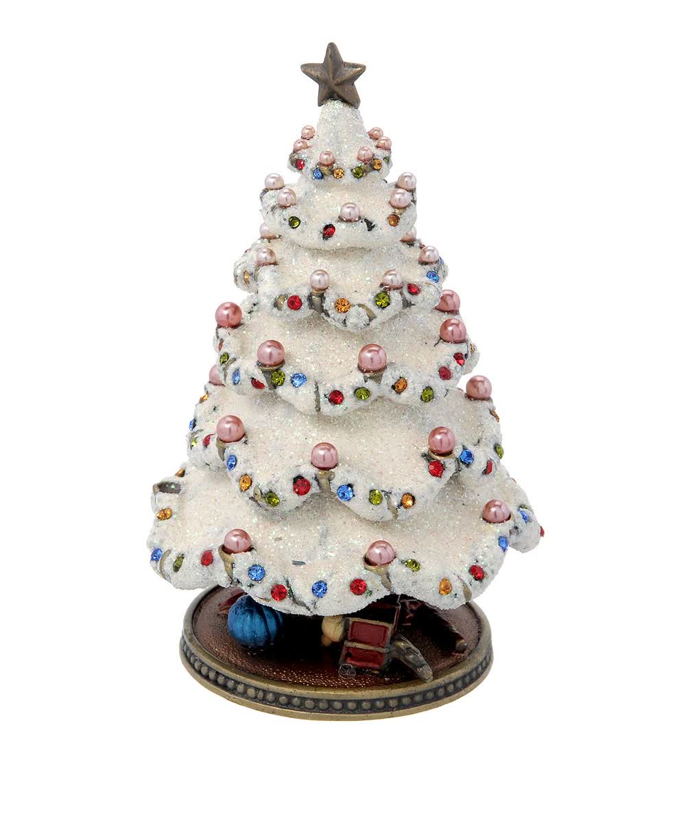 Dazzlers Multi-Color Crystal and Faux Pearl & Enamel Collectible Christmas Tree Jewelry Box View 1