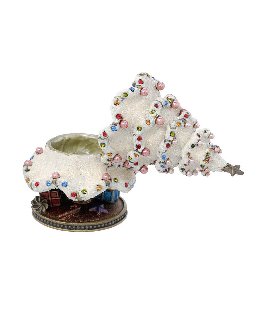 Dazzlers Multi-Color Crystal and Faux Pearl & Enamel Collectible Christmas Tree Jewelry Box View 3
