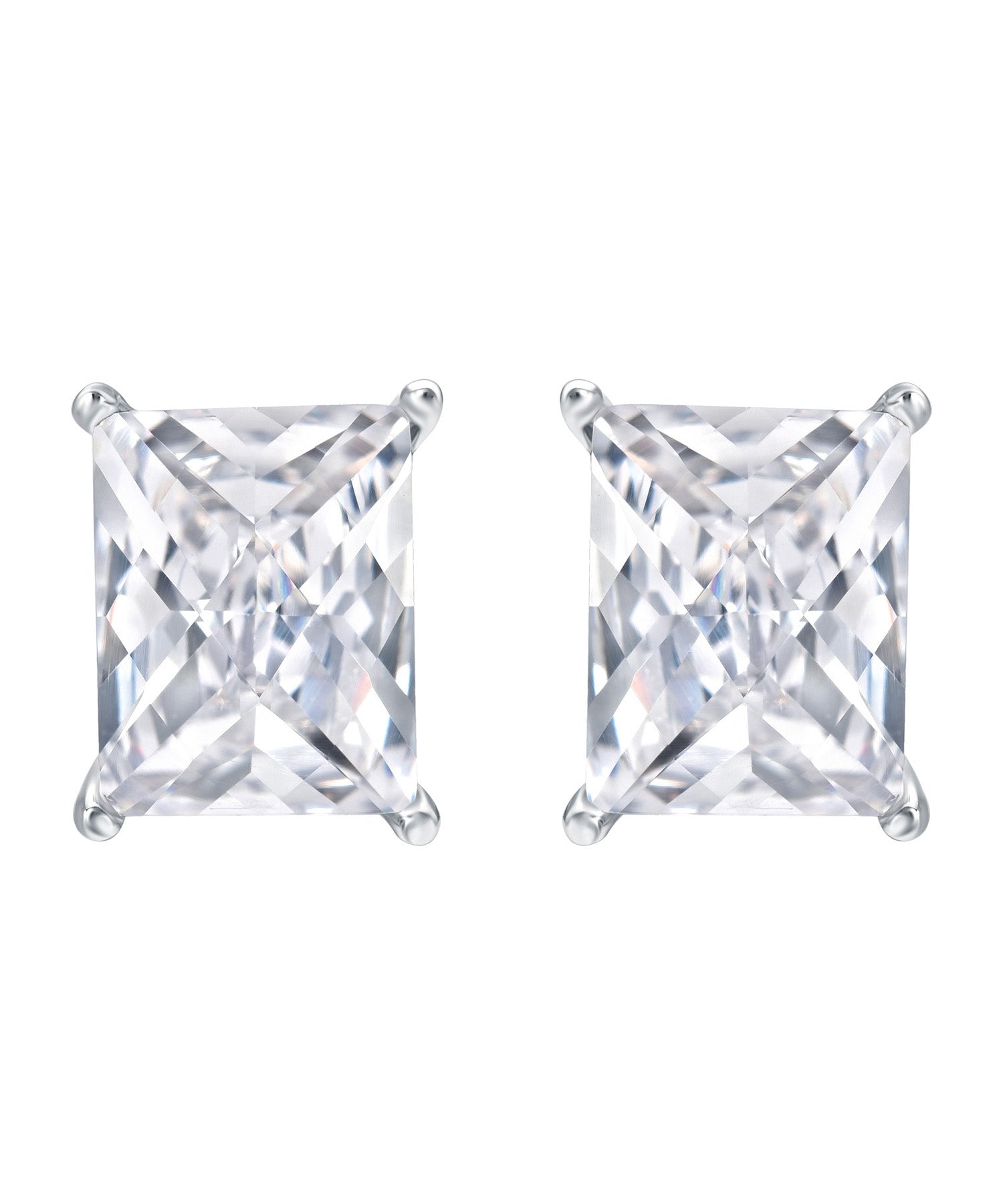 Checkerboard Cut Cubic Zirconia Rhodium Plated 925 Sterling Silver Stud Earrings View 1