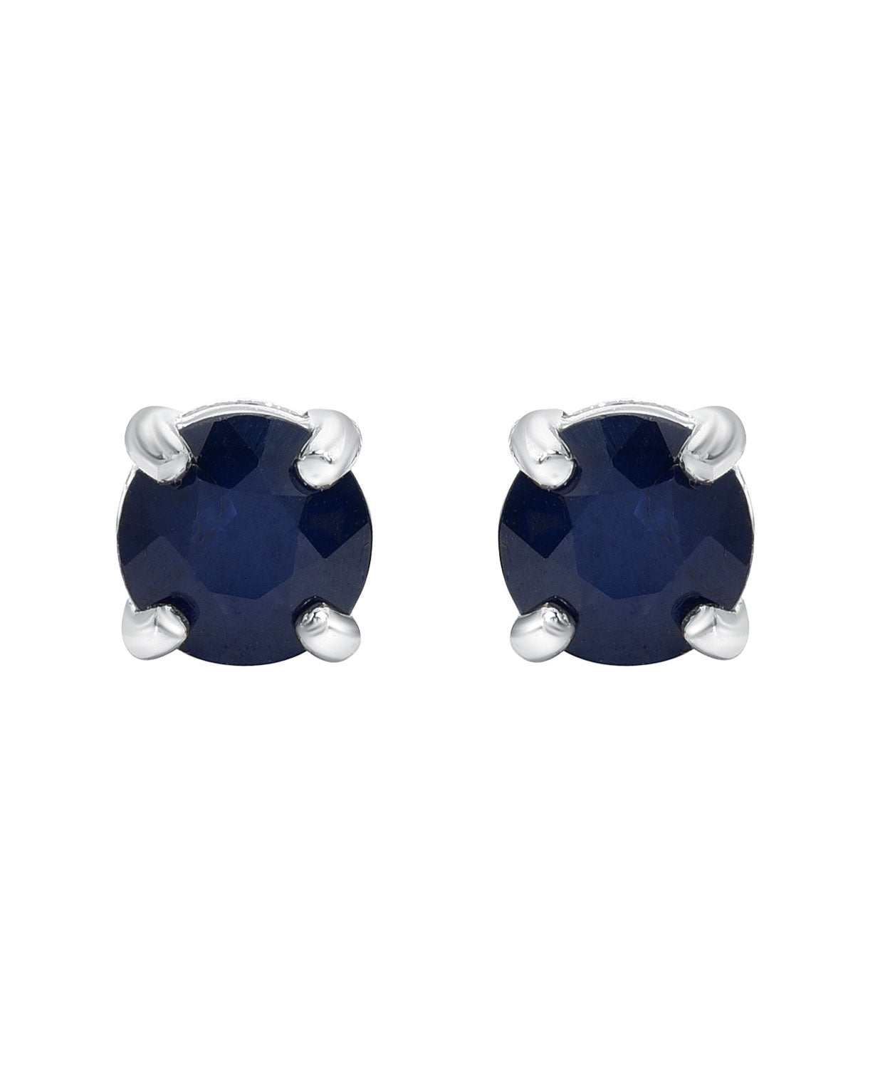 0.75ctw Natural Midnight Blue Sapphire 14k White Gold Classic Stud Earrings View 1