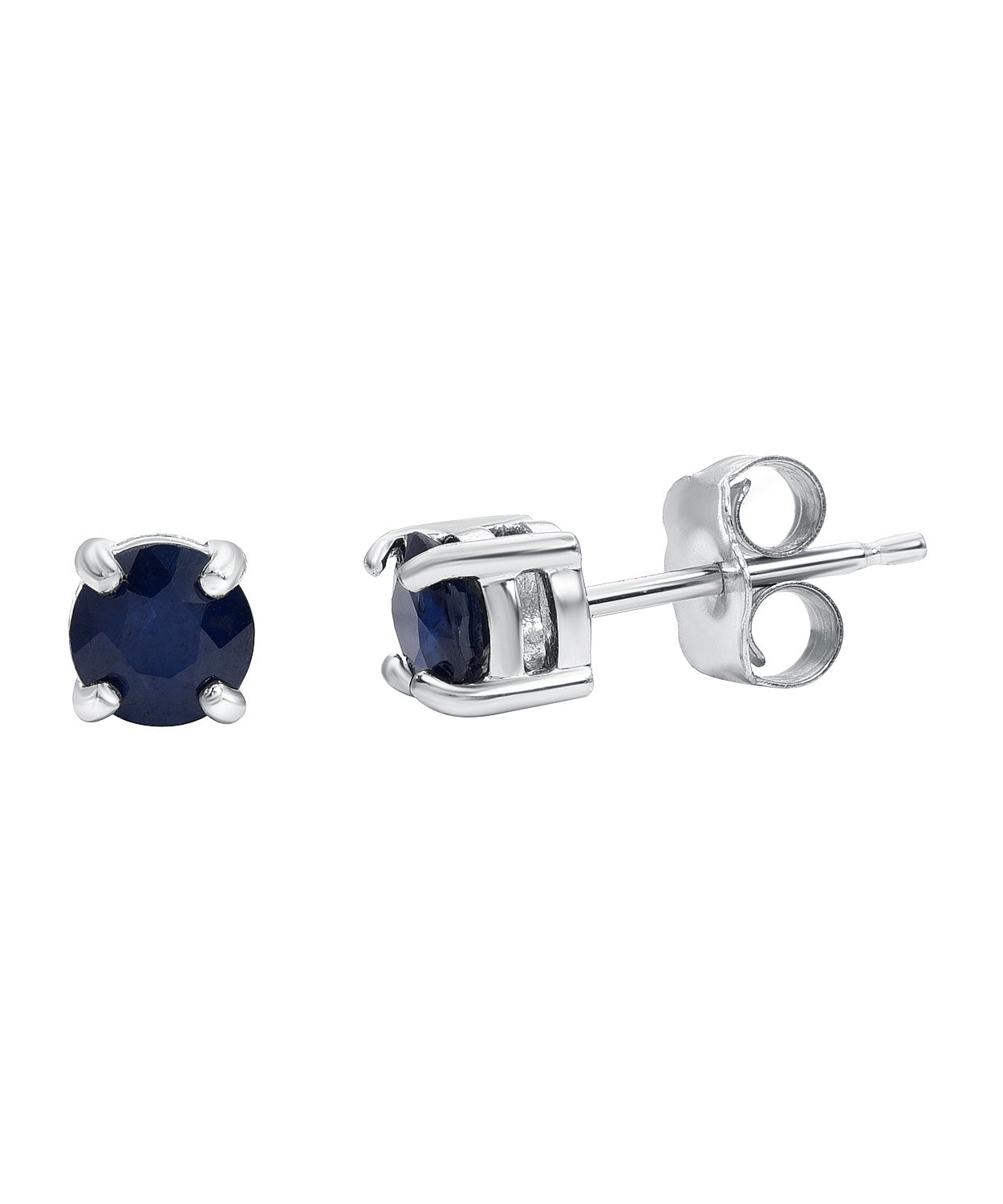 0.75ctw Natural Midnight Blue Sapphire 14k White Gold Classic Stud Earrings View 2
