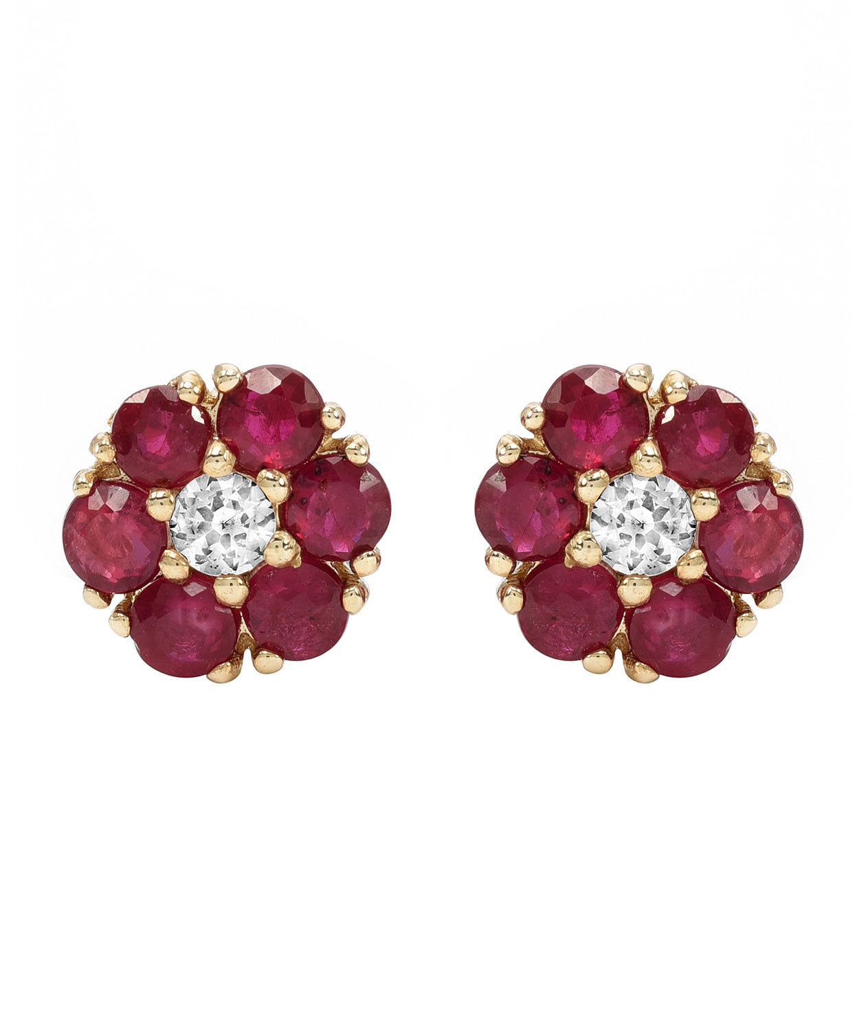0.80 ctw Natural Ruby and Topaz 10k Yellow Gold Flower Earrings View 1