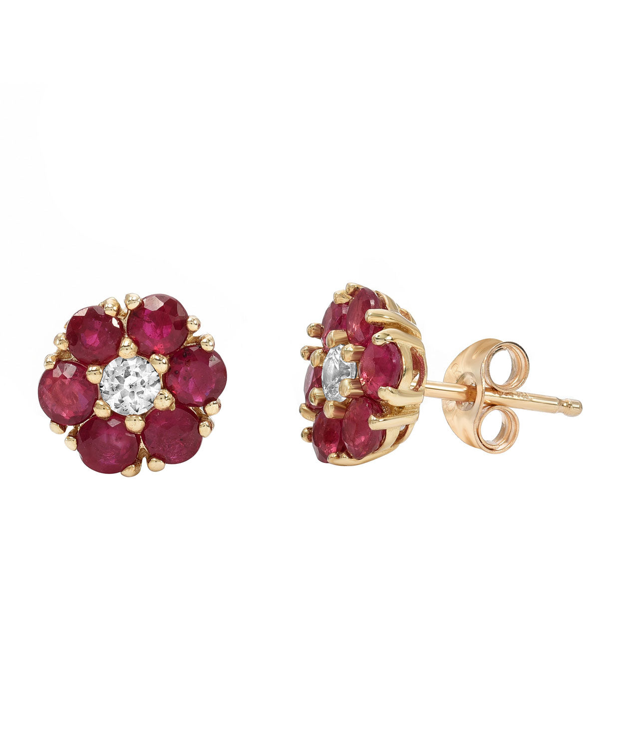 0.80 ctw Natural Ruby and Topaz 10k Yellow Gold Flower Earrings View 2