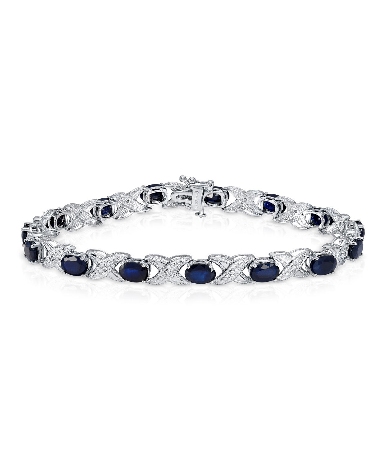 8.44ctw Natural Midnight Blue Sapphire and Diamond 14k Gold Link Bracelet View 1