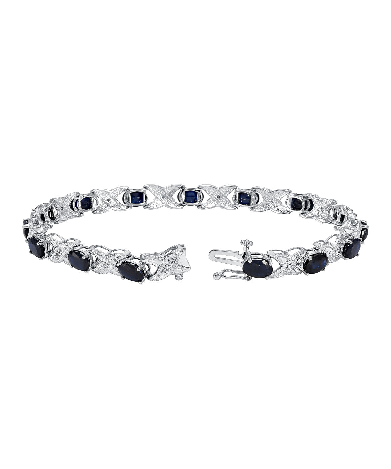 8.44ctw Natural Midnight Blue Sapphire and Diamond 14k Gold Link Bracelet View 2