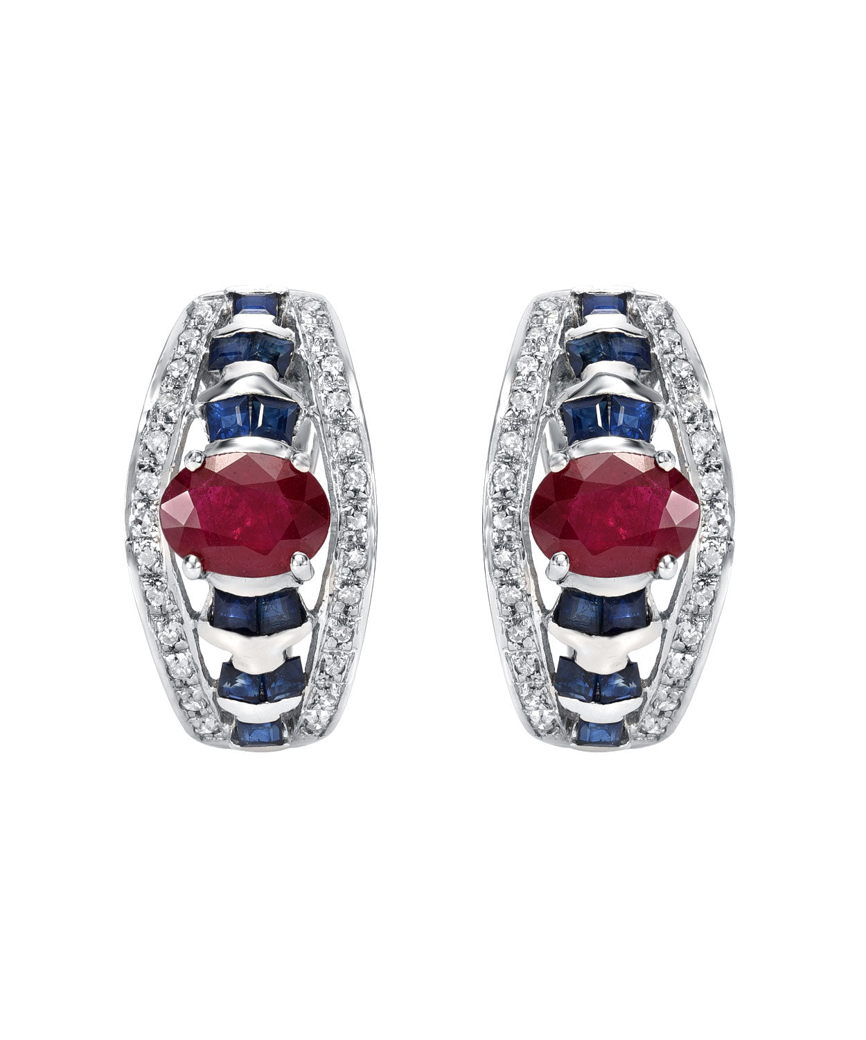 2.35ctw Natural Ruby, Blue Sapphire and Diamond 14k Gold Fashion Earrings View 1