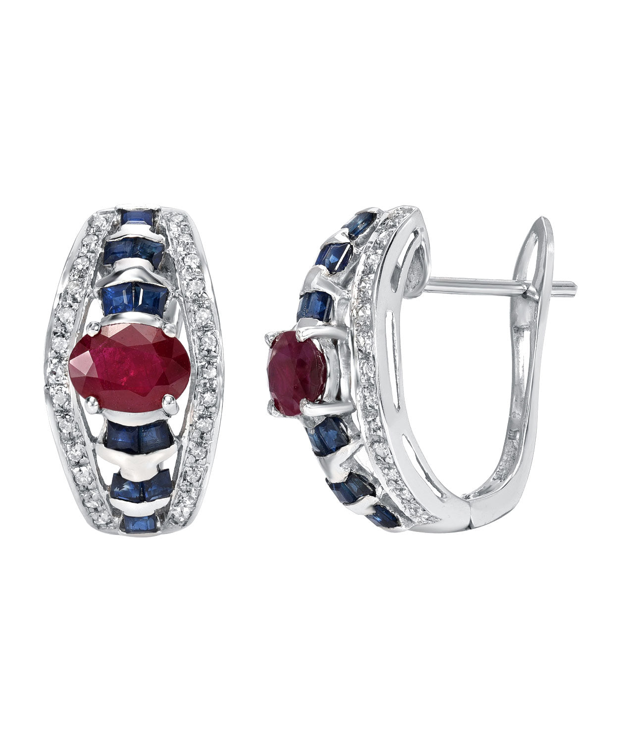 2.35ctw Natural Ruby, Blue Sapphire and Diamond 14k Gold Fashion Earrings View 2