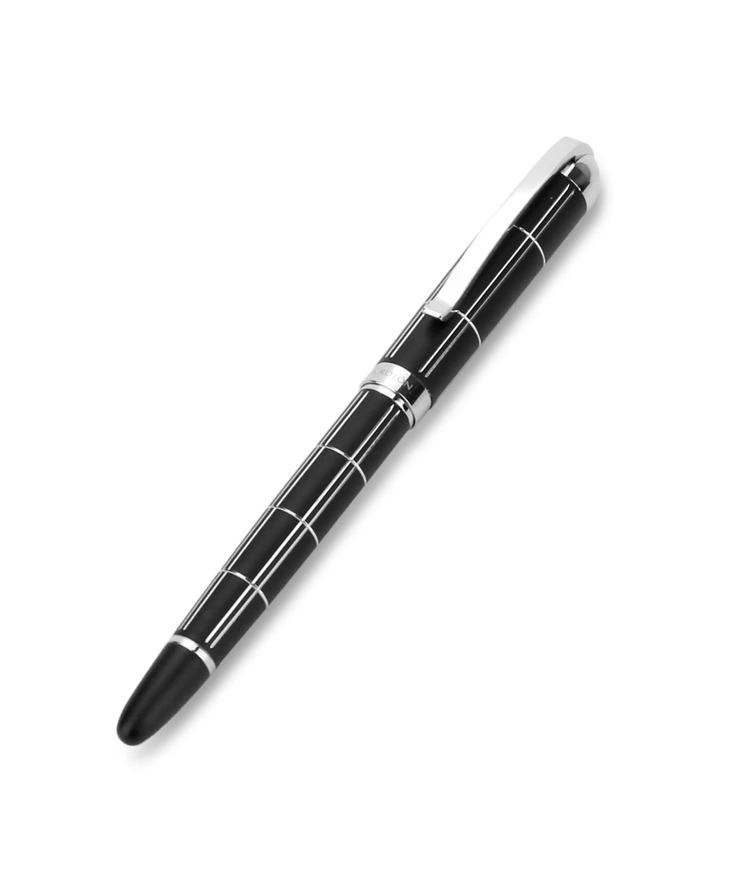 Croton Ballpoint Pen With Laser Cut Grooves In Matte Black and Chrome Accents View 2
