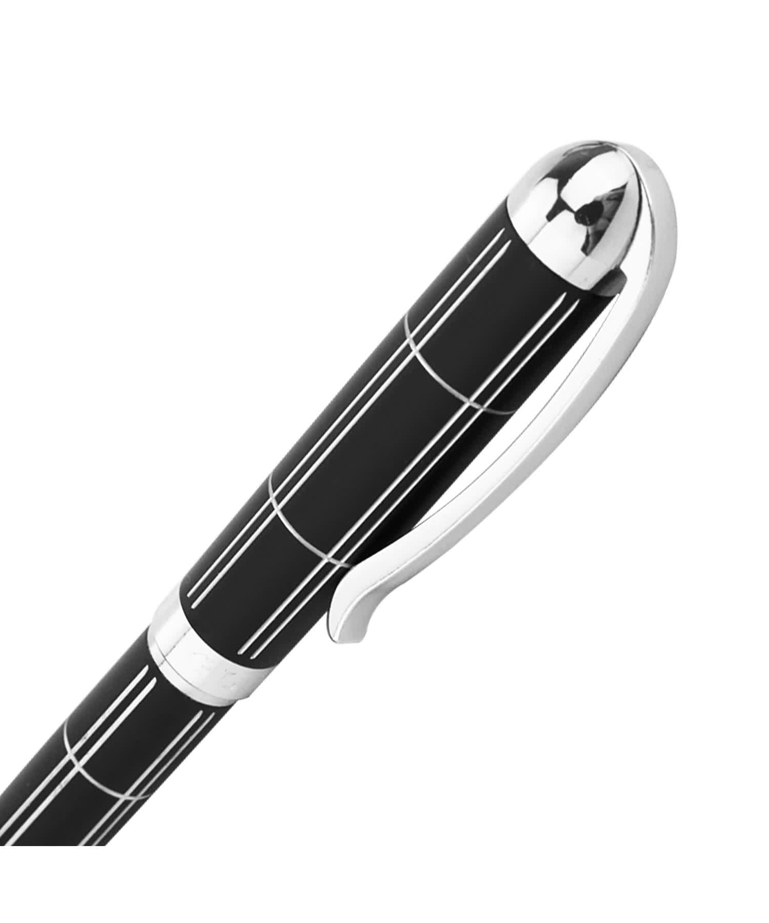 Croton Ballpoint Pen With Laser Cut Grooves In Matte Black and Chrome Accents View 3