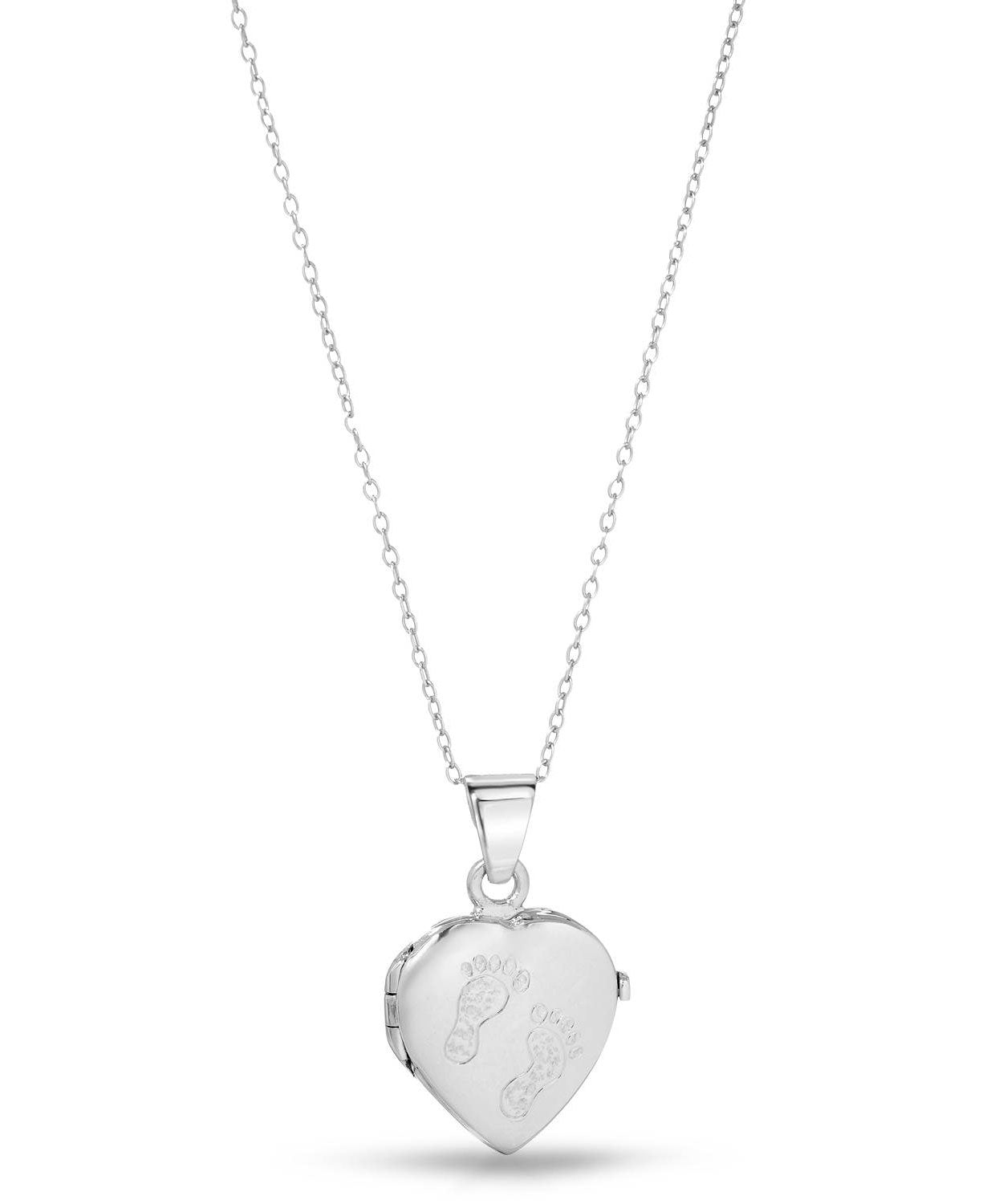 Rhodium Plated 925 Sterling Silver Heart Locket Pendant With Chain - Made in Italy View 1