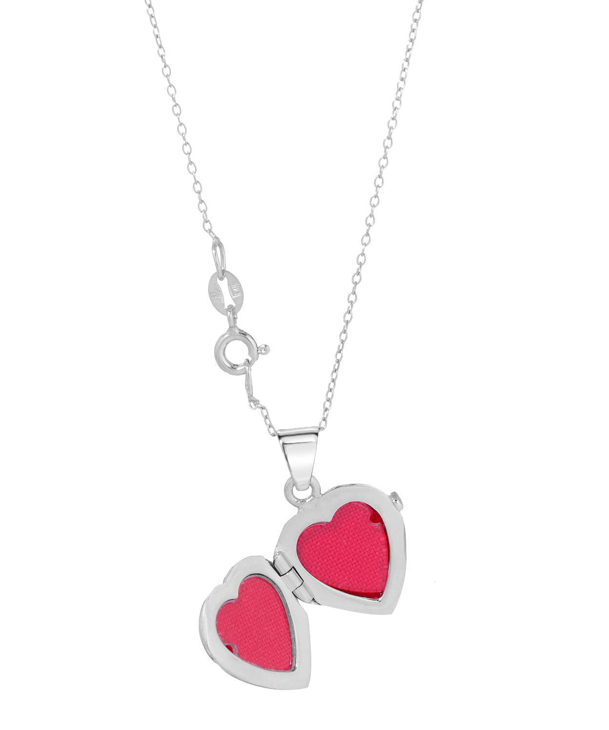 Rhodium Plated 925 Sterling Silver Heart Locket Pendant With Chain - Made in Italy View 2