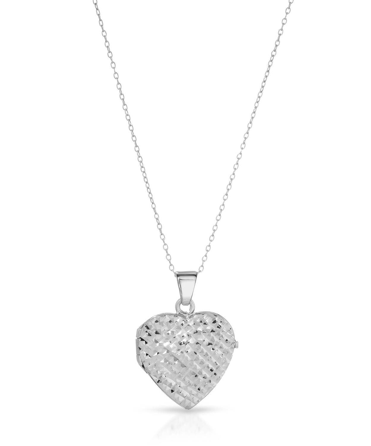 Rhodium Plated 925 Sterling Silver Heart Locket Pendant With Chain - Made in Italy View 1