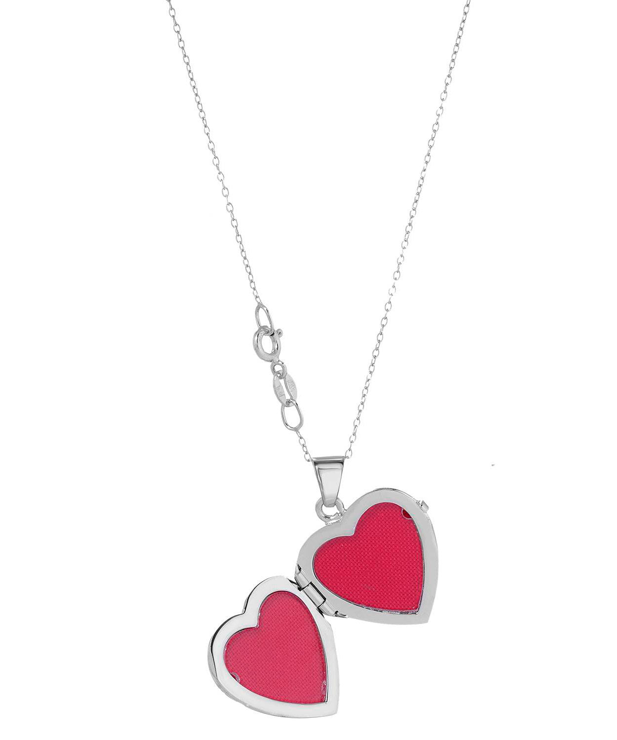 Rhodium Plated 925 Sterling Silver Heart Locket Pendant With Chain - Made in Italy View 2
