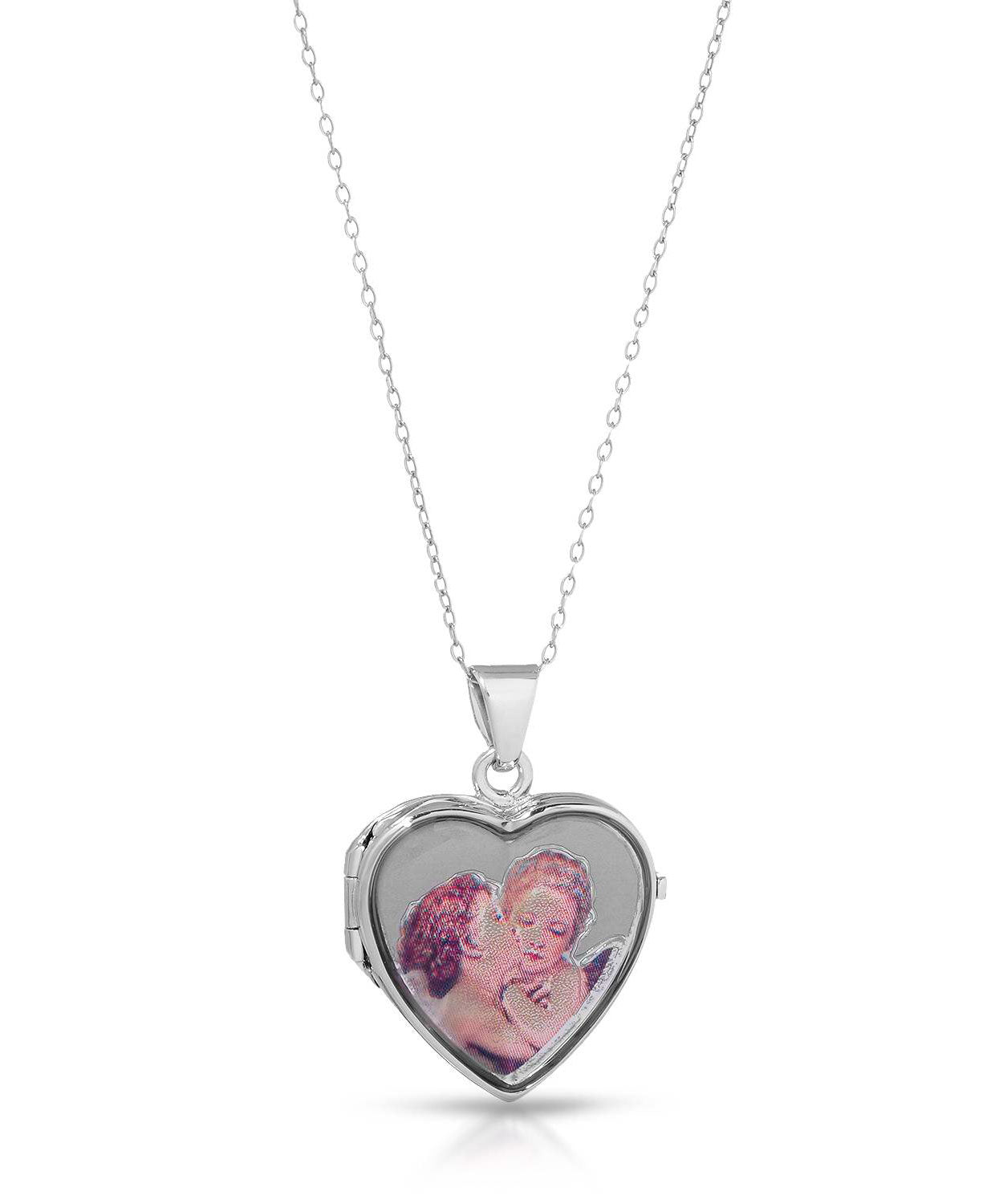 925 Sterling Silver & Enamel Heart Locket Pendant With Chain - Made in Italy View 1
