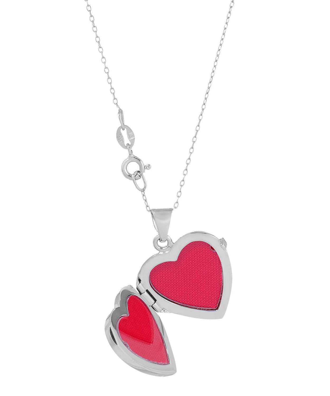 925 Sterling Silver & Enamel Heart Locket Pendant With Chain - Made in Italy View 2