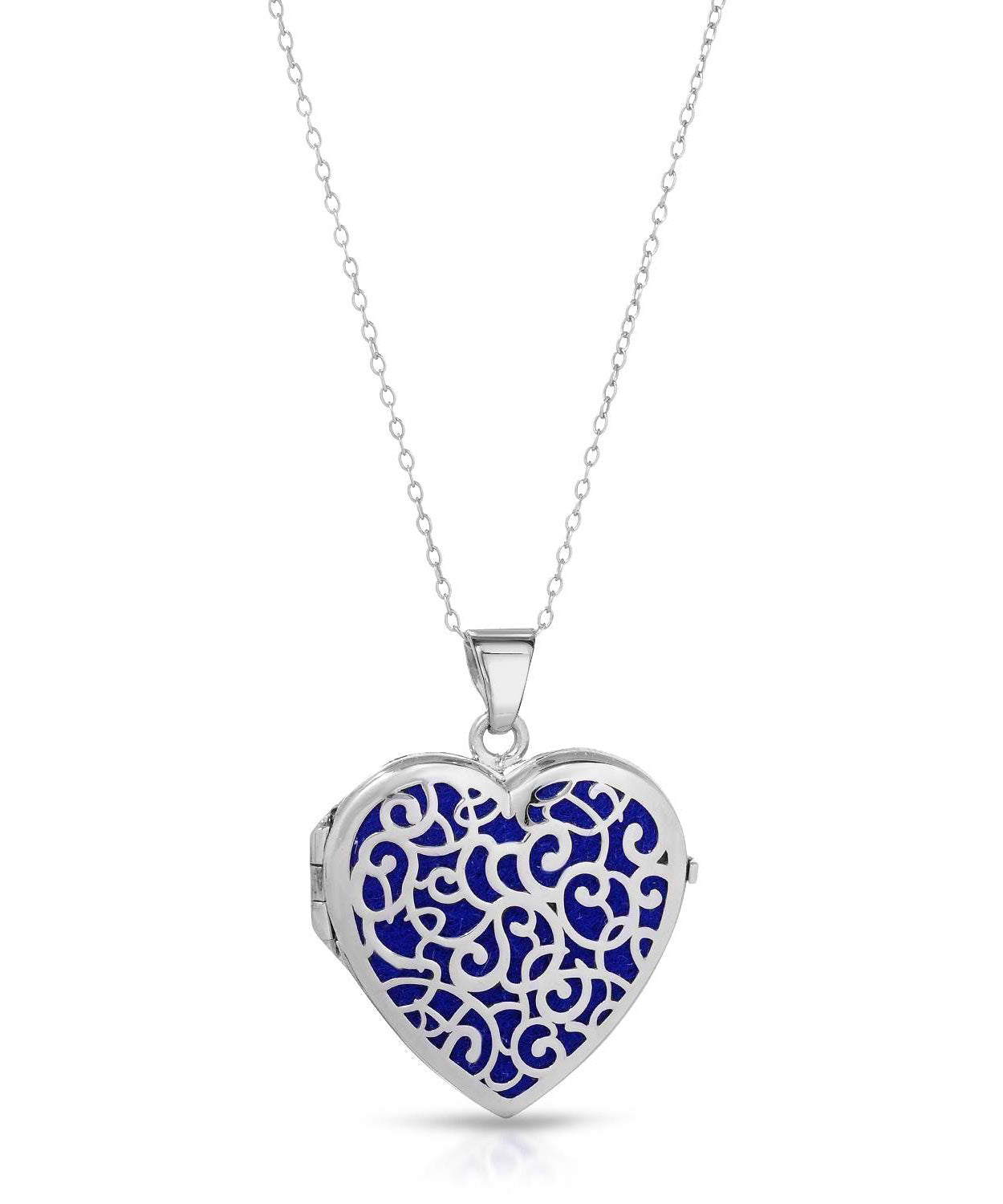 Patterns of Love Collection Rhodium Plated 925 Sterling Silver Heart Locket Pendant With Chain - Made in Italy View 1