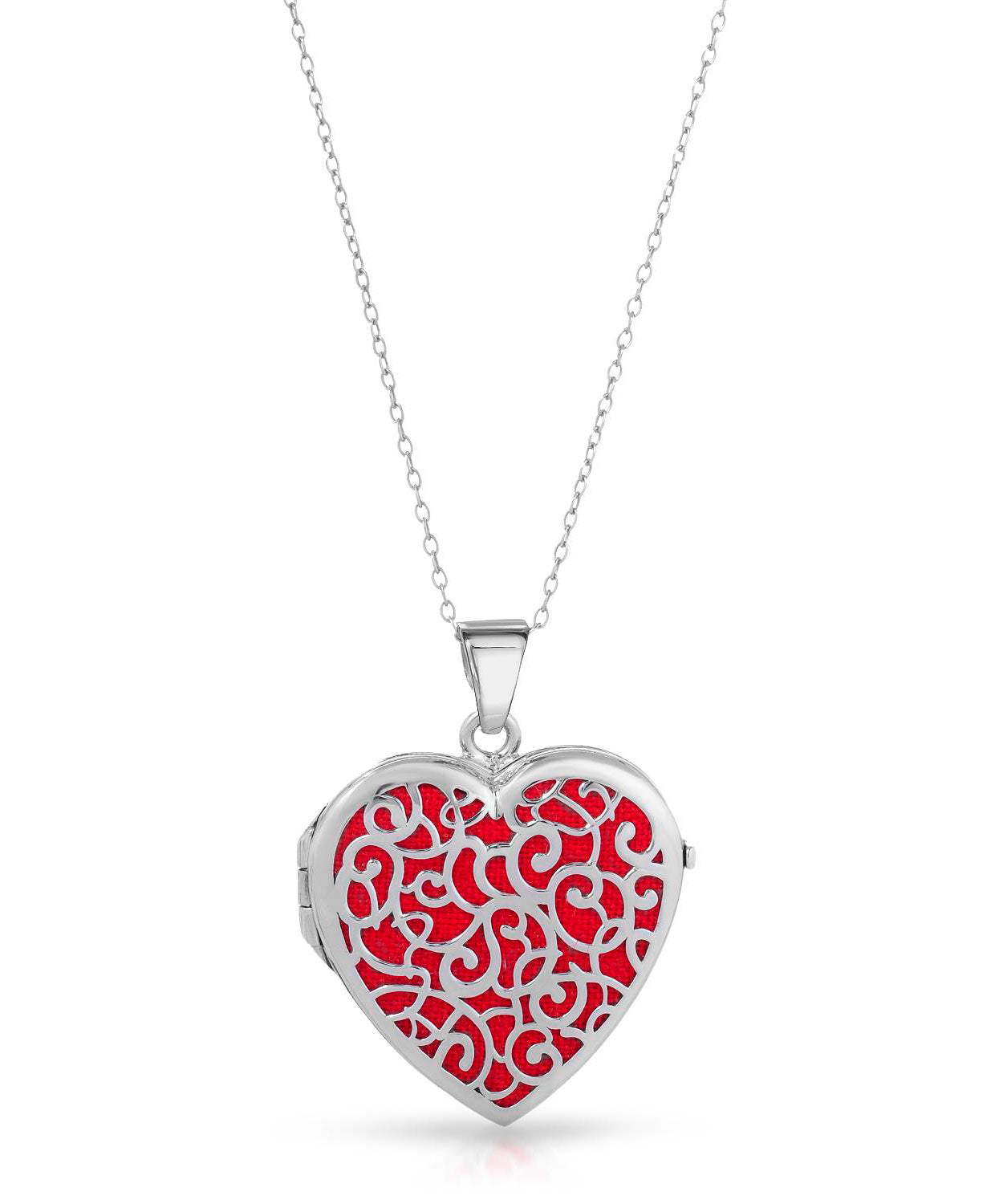 Patterns of Love Collection Rhodium Plated 925 Sterling Silver Heart Locket Pendant With Chain - Made in Italy View 1