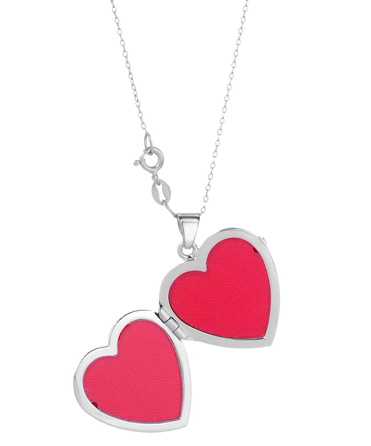 Patterns of Love Collection Rhodium Plated 925 Sterling Silver Heart Locket Pendant With Chain - Made in Italy View 2