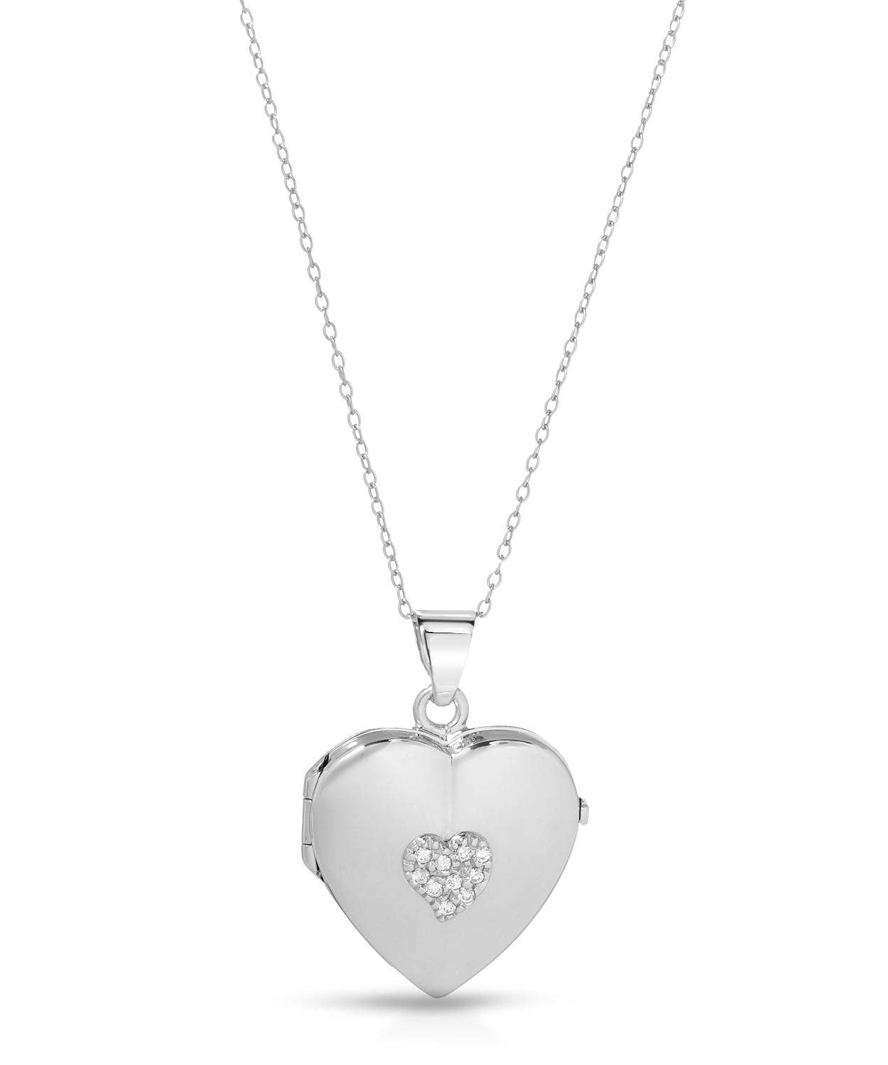 Patterns of Love Collection Brilliant Cut Cubic Zirconia Rhodium Plated 925 Sterling Silver Heart Locket Pendant With Chain - Made in Italy View 1