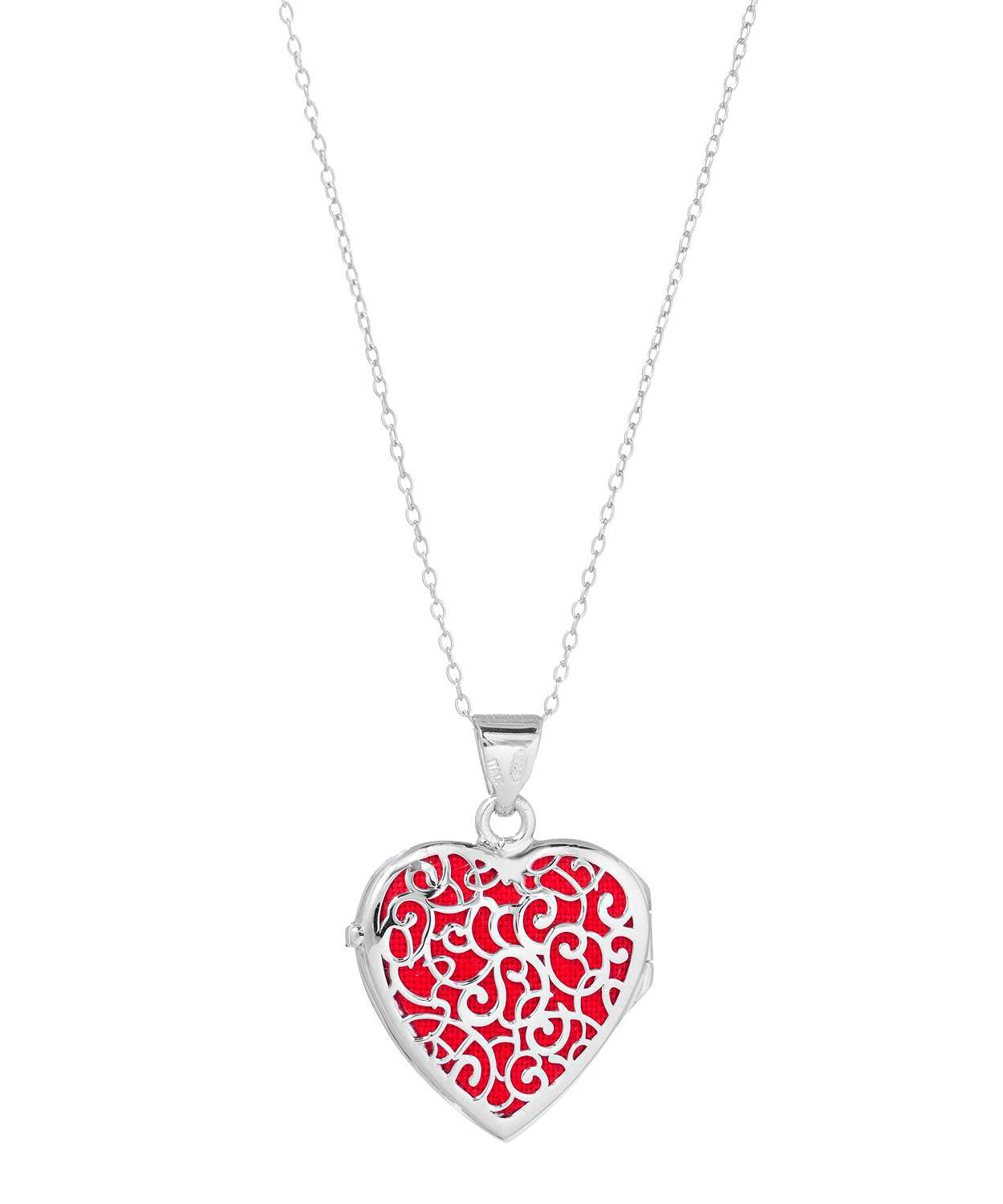 Patterns of Love Collection Brilliant Cut Cubic Zirconia Rhodium Plated 925 Sterling Silver Heart Locket Pendant With Chain - Made in Italy View 2