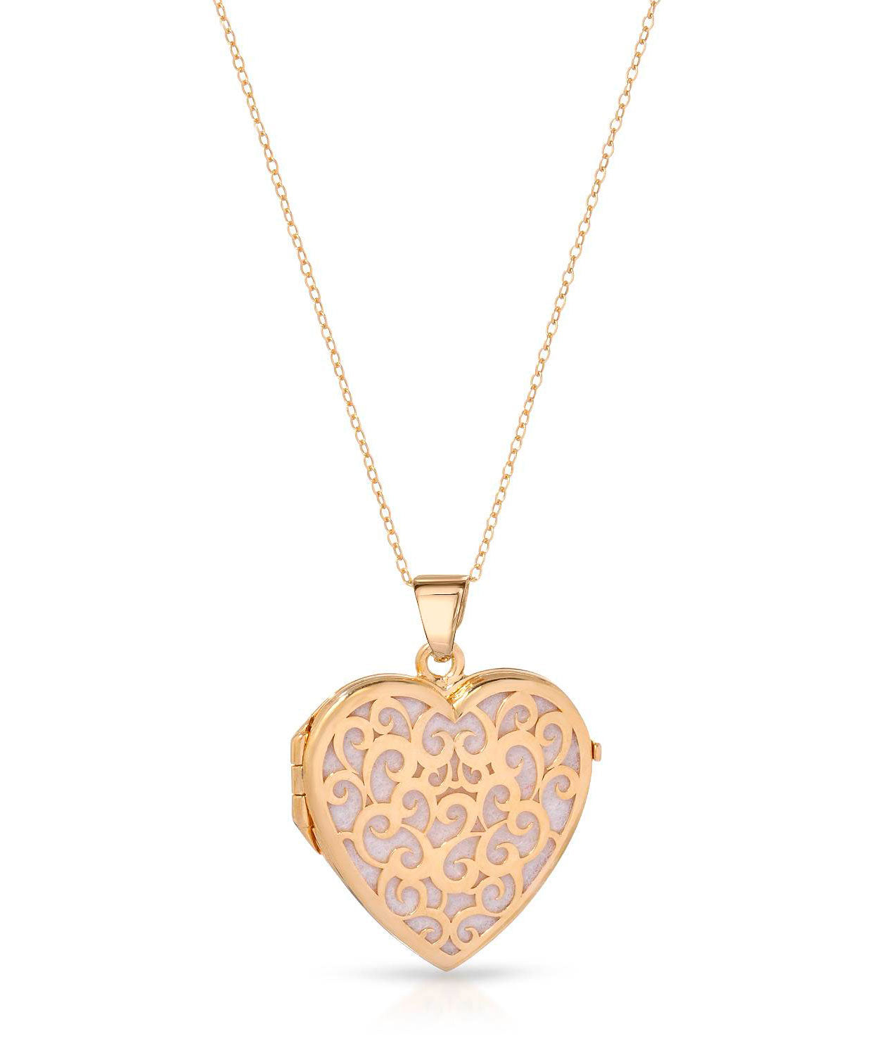 Patterns of Love Collection 14k Gold Plated 925 Sterling Silver Heart Locket Pendant With Chain - Made in Italy View 1