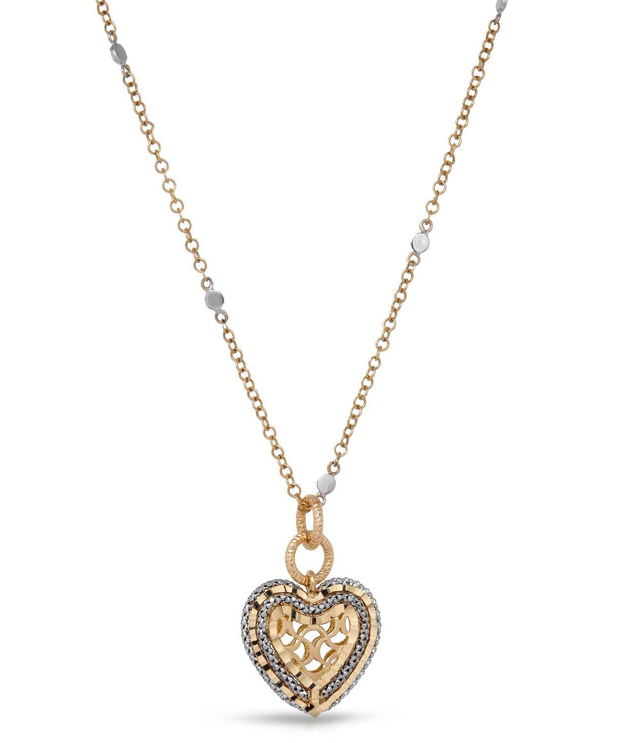 14k Two-Tone Gold Heart Pendant With Chain - Made in Italy View 1