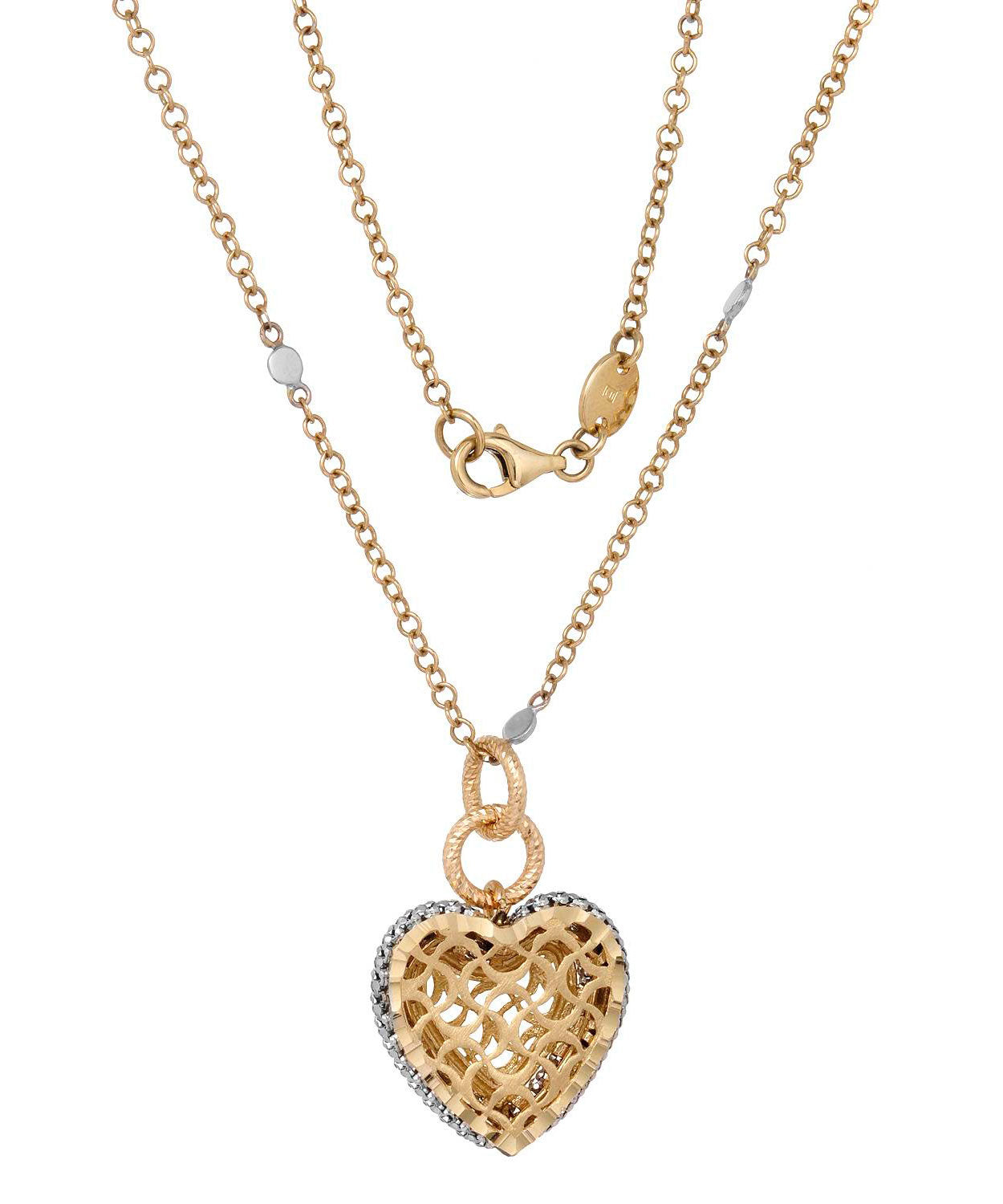 14k Two-Tone Gold Heart Pendant With Chain - Made in Italy View 2