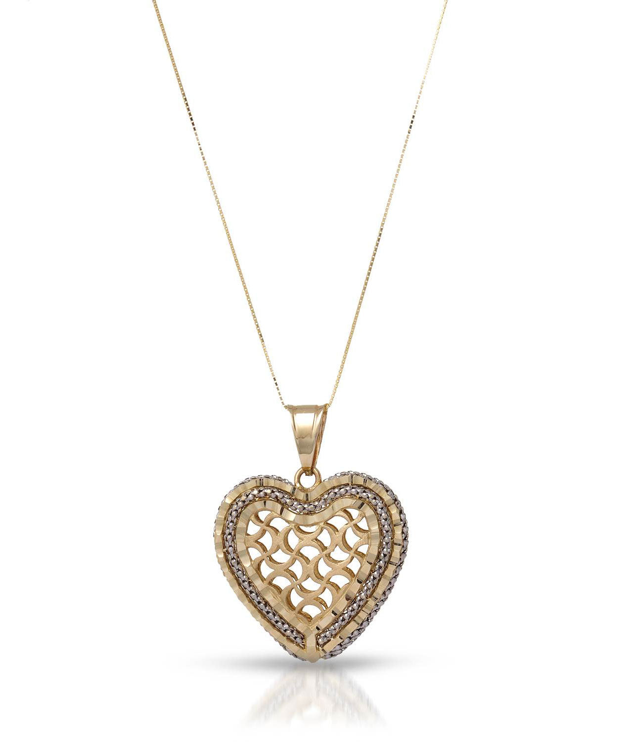14k Two-Tone Gold Heart Pendant With Chain - Made in Italy View 1