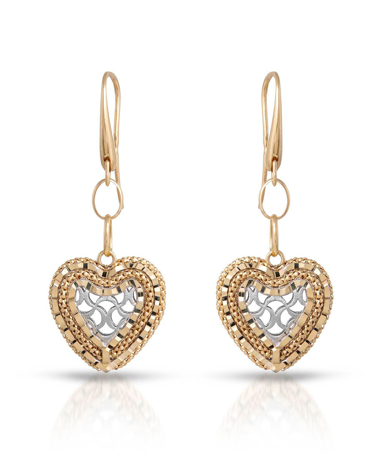 14k Gold Heart Dangle Earrings - Made in Italy View 1