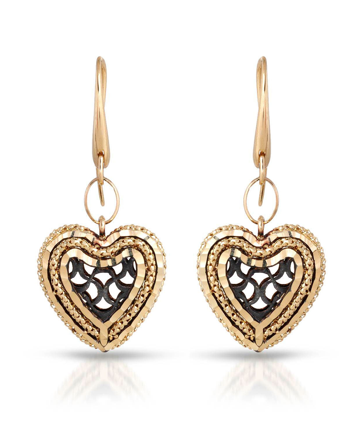 14k Gold Heart Dangle Earrings - Made in Italy View 1