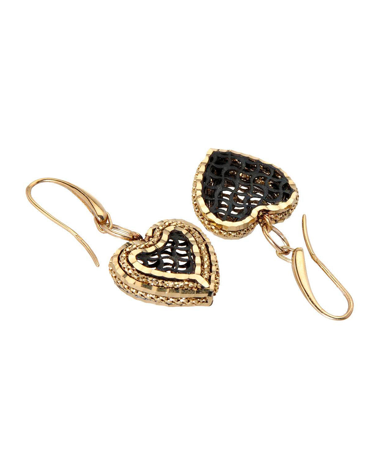 14k Gold Heart Dangle Earrings - Made in Italy View 2