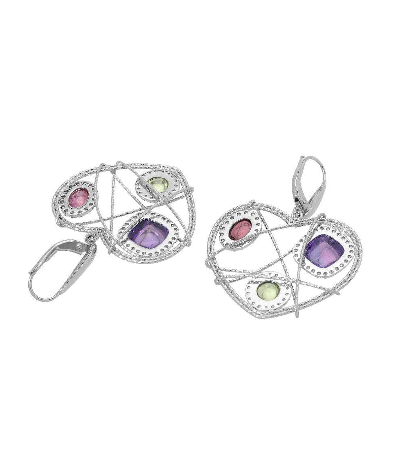 Abstract Collection 5.40 ctw Natural Amethyst, Peridot and Cubic Zirconia 14k Gold Heart Dangle Earrings View 2