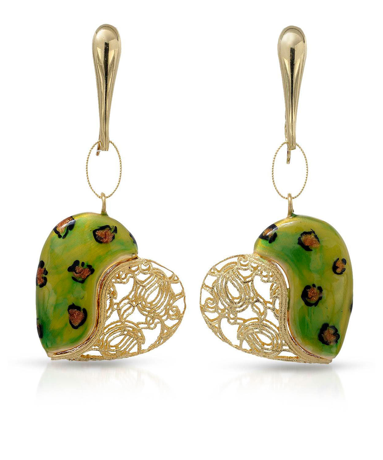Patterns of Love Collection 14k Gold & Enamel Heart Dangle Earrings - Made in Italy View 1