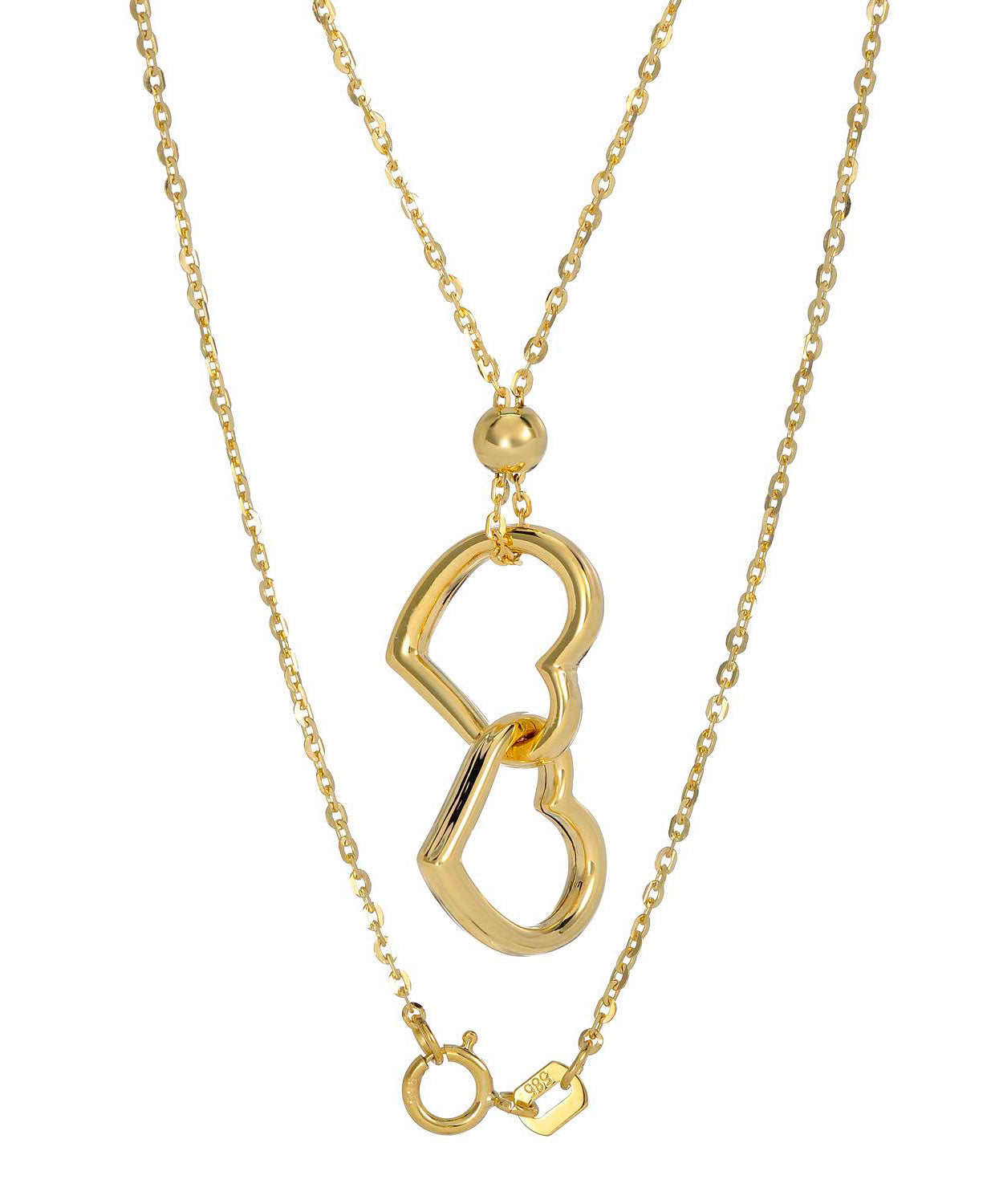Love Story Collection 14k Gold Double Heart Pendant With Chain - Made in Italy View 2