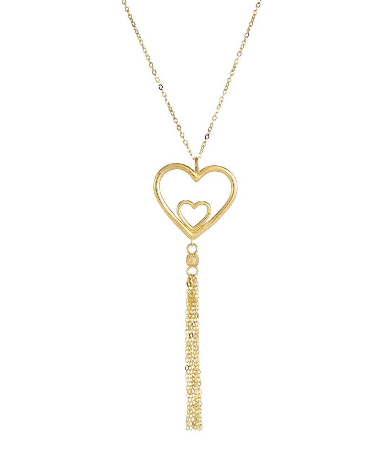 14k Gold Double Heart Pendant With Chain - Made in Italy View 1