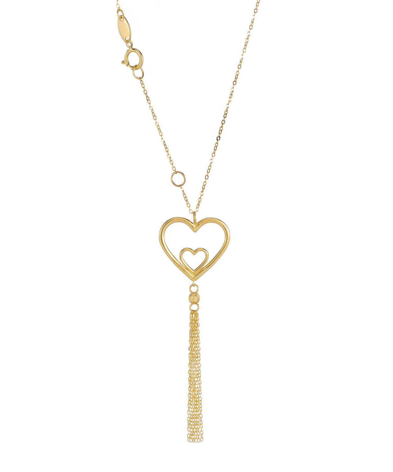 14k Gold Double Heart Pendant With Chain - Made in Italy View 2