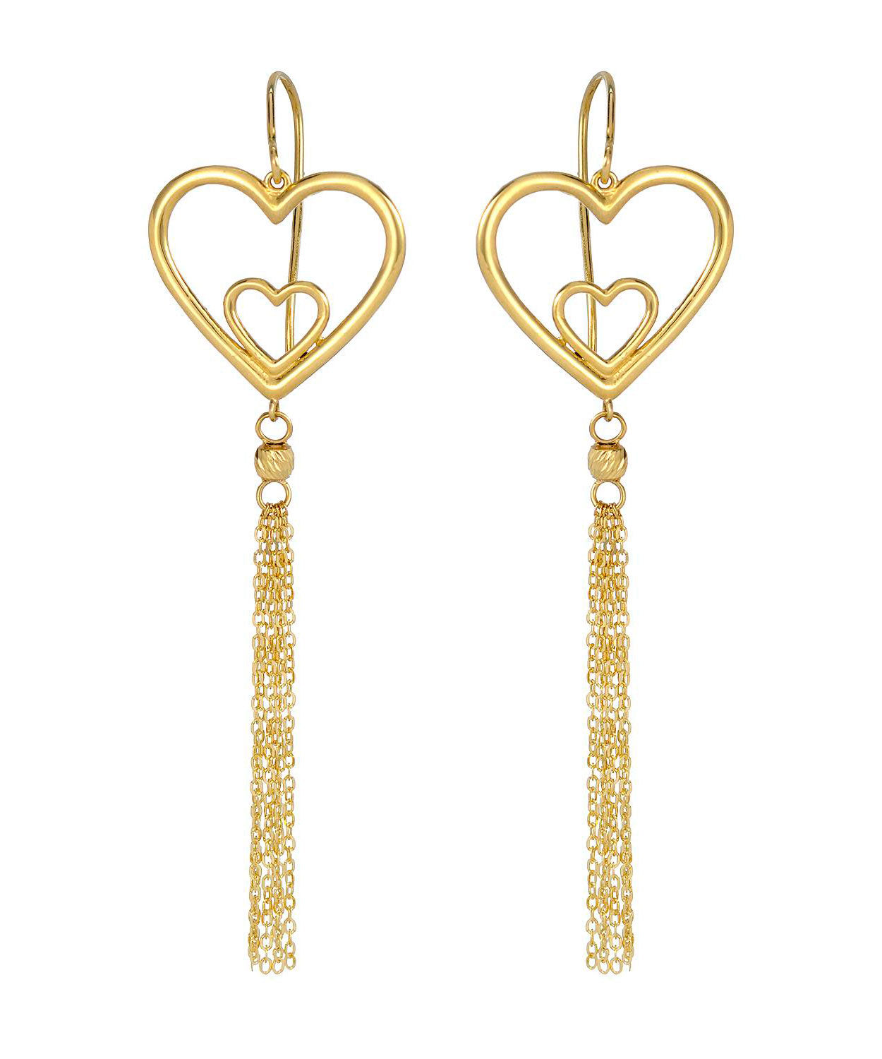 14k Gold Double Heart Earrings - Made in Italy View 1