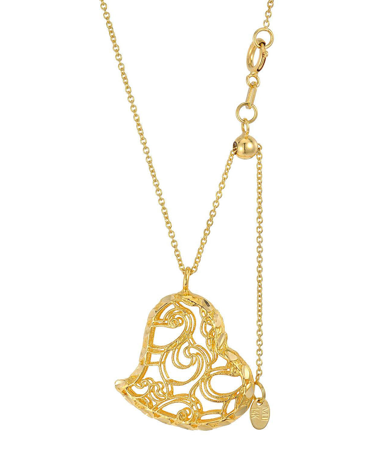 Patterns of Love Collection 14k Gold Heart Pendant With Adjustable Chain - Made in Italy View 2