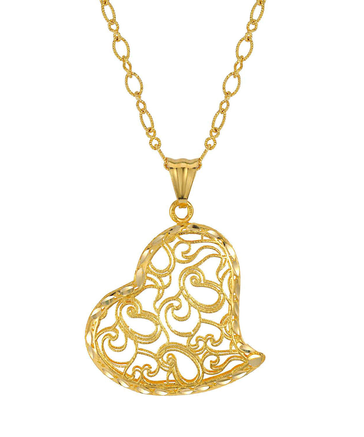 Patterns of Love Collection 14k Gold Heart Pendant With Chain - Made in Italy View 1