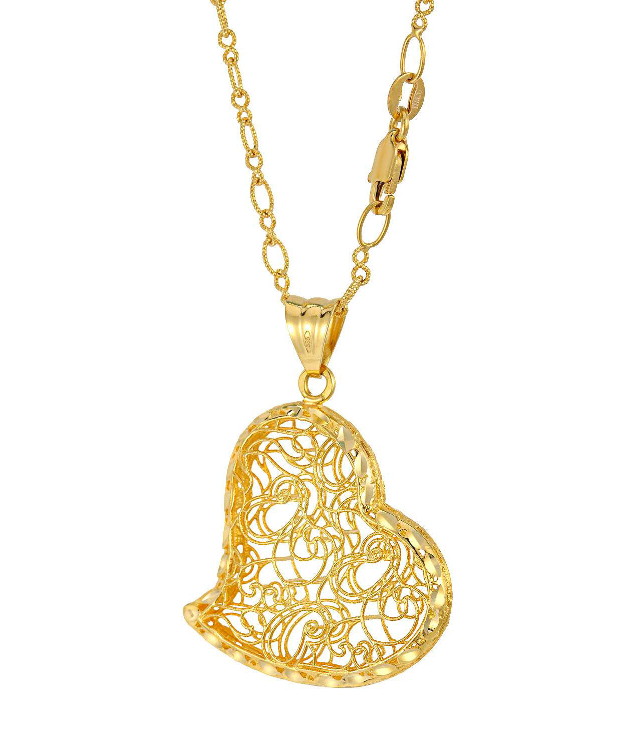 Patterns of Love Collection 14k Gold Heart Pendant With Chain - Made in Italy View 2