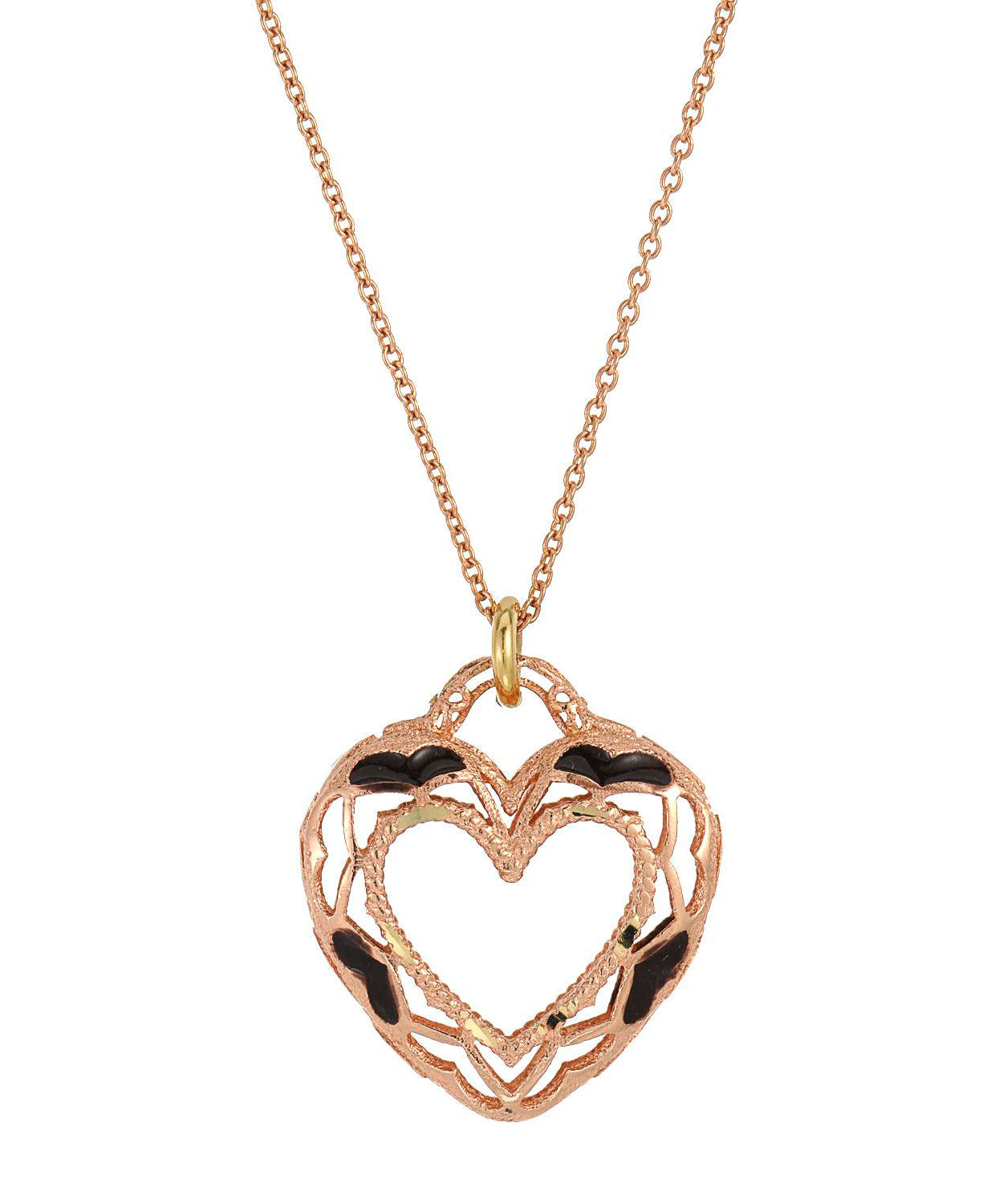 14k Rose Gold & Black Enamel Heart Pendant With Chain View 1